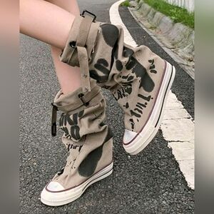 Stylish Black and Tan Women's High-Top Sneakers